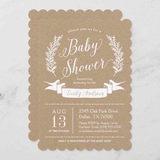 Sweet Rustic Baby shower Invitation (Devant / Derrière)