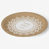 Sweet Rustic Burlap Look en Witte kant bruiloft Papieren Bordje (Gekanteld)