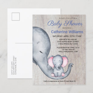 Sweet Rustic Elephant Blue Boy Baby shower nodigt Uitnodiging Briefkaart