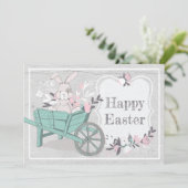 Sweet Rustic Wheelbarrow Bunny Photo Easter Feestdagenkaart (Staand voorkant)