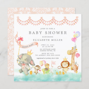Sweet Safari Animals Parade Baby shower Invitation Kaart