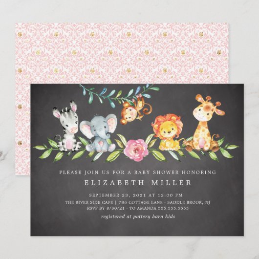Sweet Safari Animaux Baby shower Invitation (Devant / Derrière)
