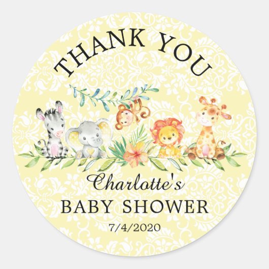 Sweet Safari Animaux Merci Baby Favoriser Sticker (Devant)