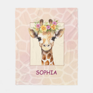 Sweet Safari Baby Giraffe in roze en geel Fleece Deken
