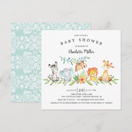 Sweet Safari Dieren Geslacht Neutraal Baby shower  Kaart (Voorkant / Achterkant)