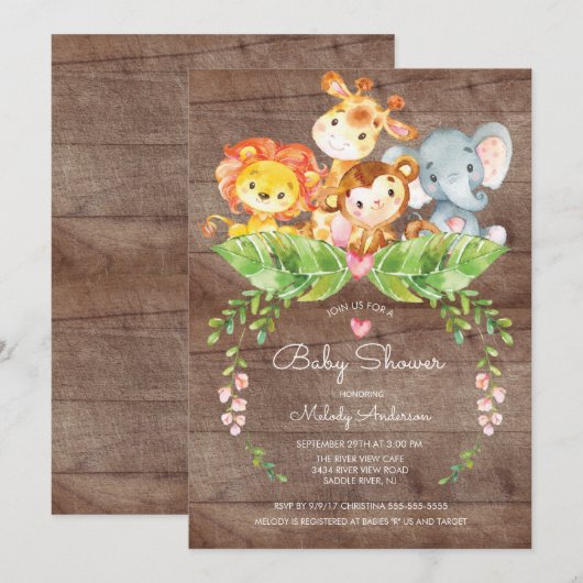 Sweet Safari Jungle Baby shower Invitation (Devant / Derrière)