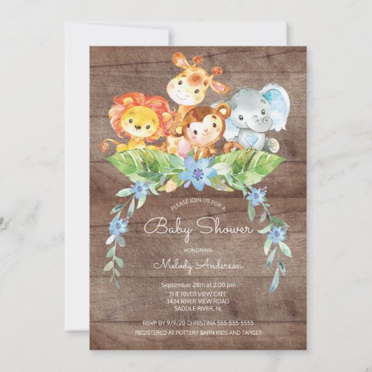 Sweet Safari Jungle Boys Baby shower Invitation (Devant)