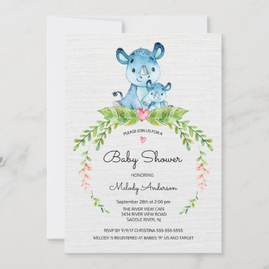 Sweet Safari Jungle Hippo Baby shower Invitation (Devant)