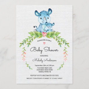Sweet Safari Jungle Hippo Baby shower Invitation