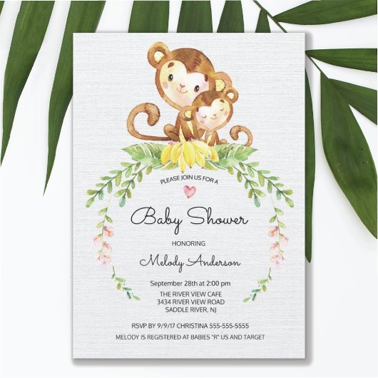 Sweet Safari Jungle Monkey Baby shower Invitation