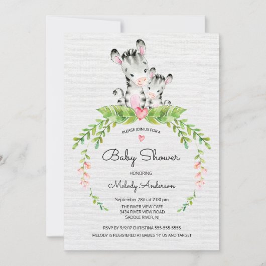 Sweet Safari Jungle Zebra Baby shower Invitation (Devant)
