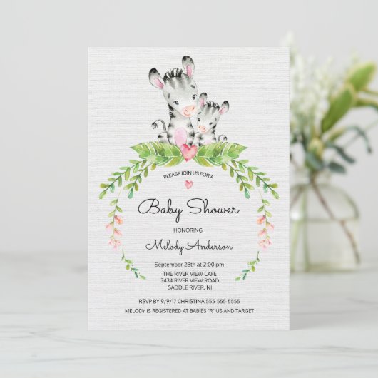 Sweet Safari Oerwoud Zebra Baby shower uitnodiging (Staand voorkant)