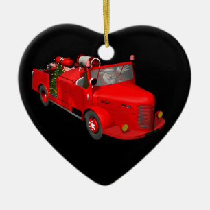 Sweet Santa Claus in Fire Engine Keramisch Ornament