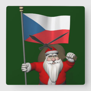Sweet Santa Claus met de vlag van Tsjechië Vierkante Klok