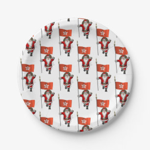 Sweet Santa Claus met vlag van Hongkong Papieren Bordje