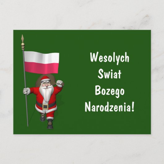 Sweet Santa Claus met vlag van Polen Feestdagenkaart (Voorkant)