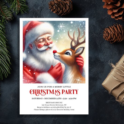 Sweet Santa Rudolph Christmas Party Invitation