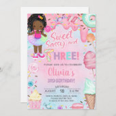 Sweet sassy and three girl 3rd birthday invitation (Devant / Derrière)