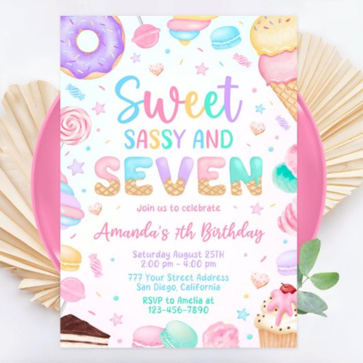 Sweet Sassy et sept Invitation d'anniversaire 7e A