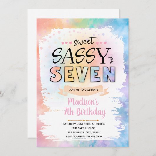 Sweet Sassy et sept teintures invitation d'anniver (Devant / Derrière)