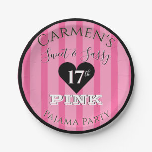 Sweet & Sassy PINK Stripes Pajama Birthday Party Papieren Bordje