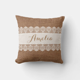 Sweet Script - Faux Burlap en Lace Monogram Kussen