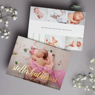 Sweet Script Photo Collage Folie geboorteaankondig Uitnodiging