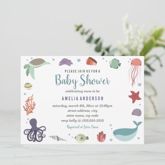 Sweet Sea Creatures Baby shower Invitation (Debout devant)