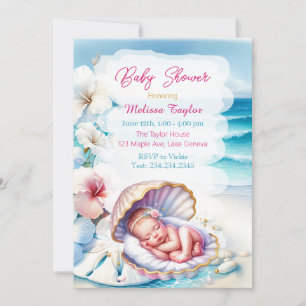 Sweet Seaside Meisje's Baby shower Kustthema Kaart