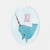 Sweet Seasons Peppermint Narwhal Metalen Ornament (Voorkant links)