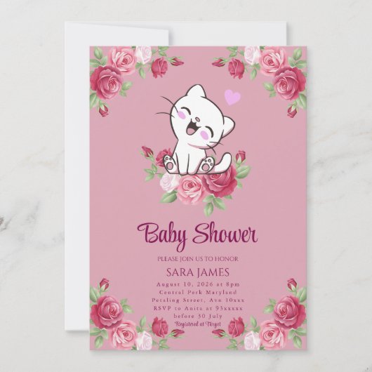 Sweet Serenity Kitten Baby Shower Invitation (Devant)
