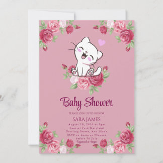 Sweet Serenity Kitten Baby Shower Invitation Kaart