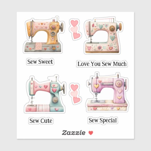 Sweet Sewing Machine Valentines Sticker (Vel)