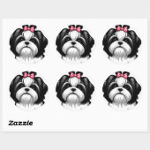 Sweet Shih Tzu in roze haarboog Ronde Sticker (Vel)
