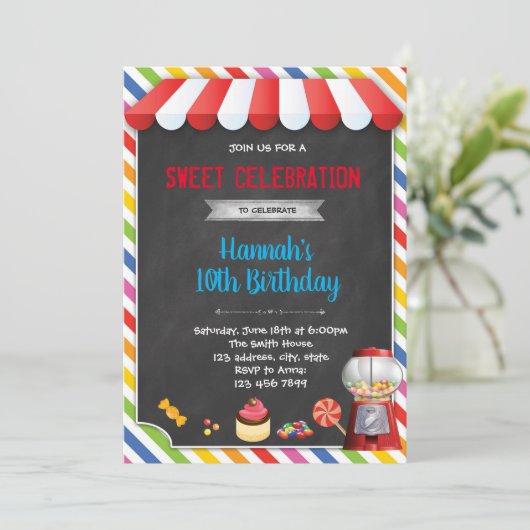 Sweet shoppe bonbon invitation d'anniversaire (Debout devant)