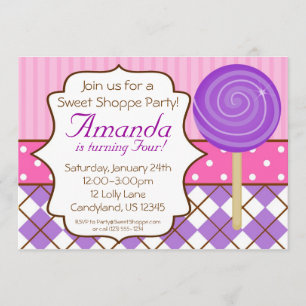 Sweet Shoppe Lollipop Birthday Party Invitation Kaart