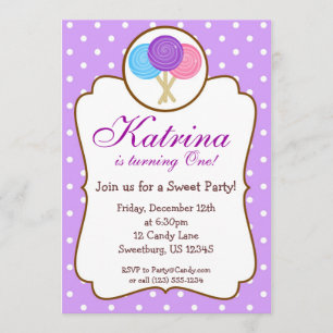 Sweet Shoppe Lollipop Birthday Party Invitation Kaart