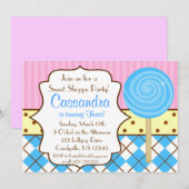 Sweet Shoppe Lollipop Invitation à la fête d'anniv (Devant / Derrière)