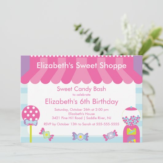 Sweet Shoppe Snoep Birthday Party Invitation Kaart (Staand voorkant)