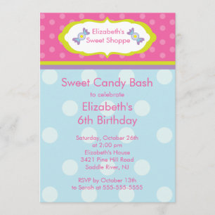 Sweet Shoppe Snoep Birthday Party Invitation Kaart