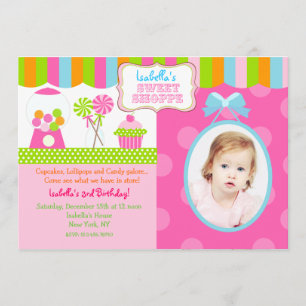 Sweet Shoppe Snoep Foto Birthday Party Invitation Kaart