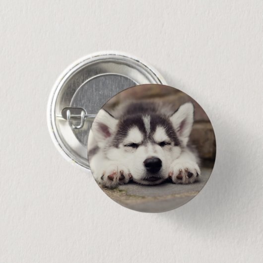 Sweet Siberian Husky Puppy Sleeping Ronde Button 3,2 Cm (Voorkant /achterkant)