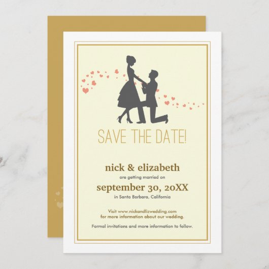 Sweet Silhouette-voorstel Opslaan Datum (goud) Kaart (Voorkant / Achterkant)