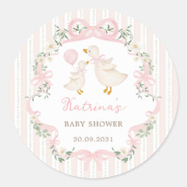 Sweet Silly Goose Pink Bow Floral Baby Shower Ronde Sticker