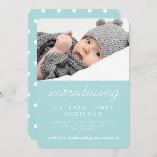 Sweet Simple Bleu Faire-part de naissance photo mo (Devant / Derrière)