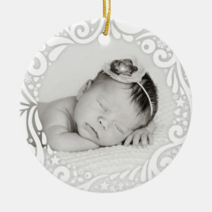 Sweet Simple White Swirling Design aangepaste fo Keramisch Ornament