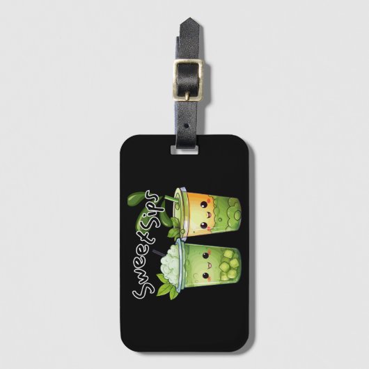 Sweet Sips Kawaii Bubble Tea Duo Bagagelabel (Voorkant (verticaal))