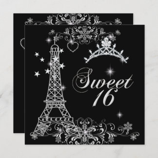 Sweet Sixteen 16 Black Silver Glitter Eiffeltoren Kaart