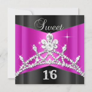 Sweet Sixteen 16 Hot Pink Black Silver Tiara Kaart