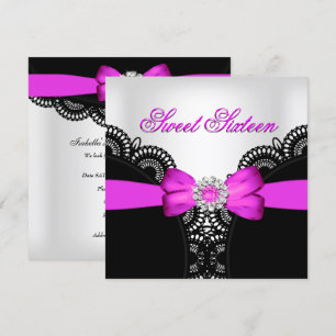Sweet Sixteen 16 Hot Pink Black White Lace Kaart